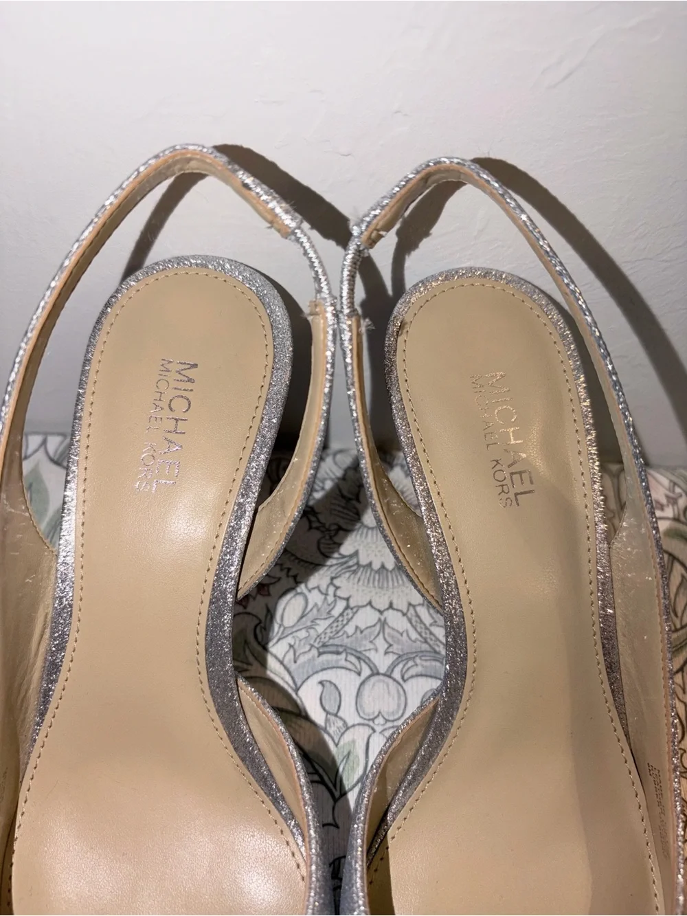 Michael Kors Alina Sling-back Pumps heels shoes formal silver 8.5 or 9 NWOT